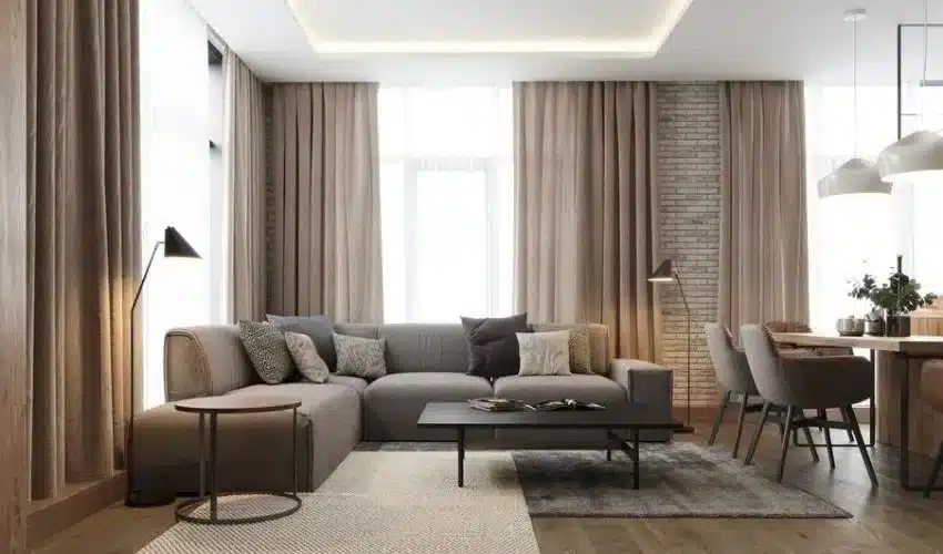 A Thoughtfully Designed Living Room with Elegant Drapery