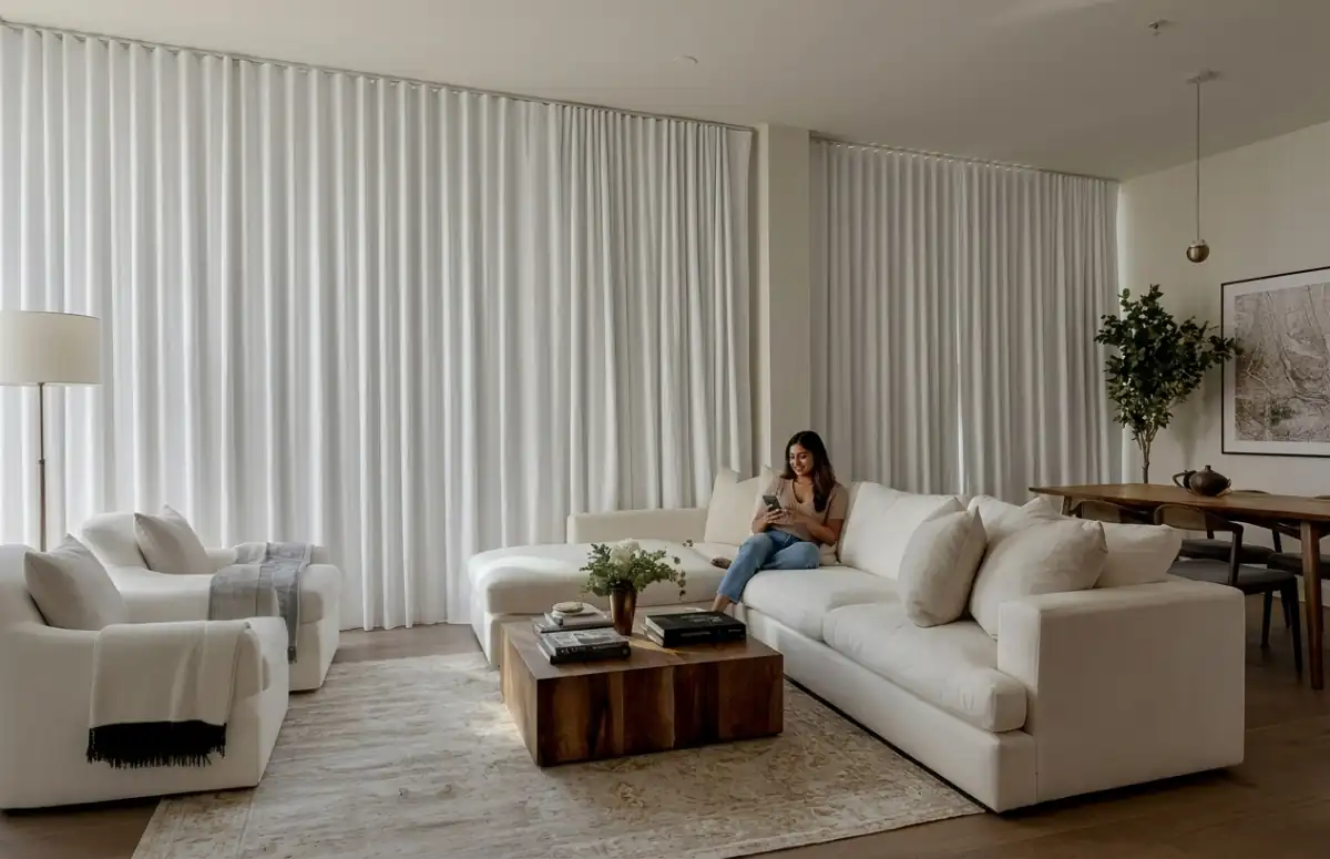 Thick soundproof curtains blocking noise