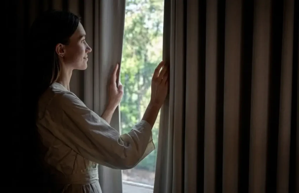 Blackout curtains blocking sunlight completely