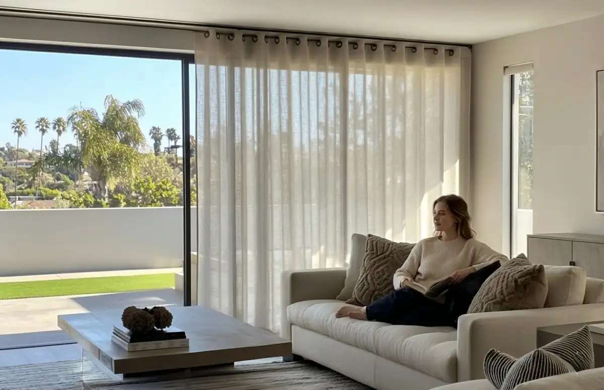 Sheer curtains filtering soft sunlight