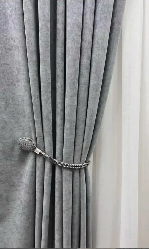 Silver magnetic curtain tiebacks panel