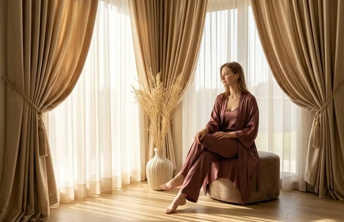 Luxurious silk curtains elegant drape